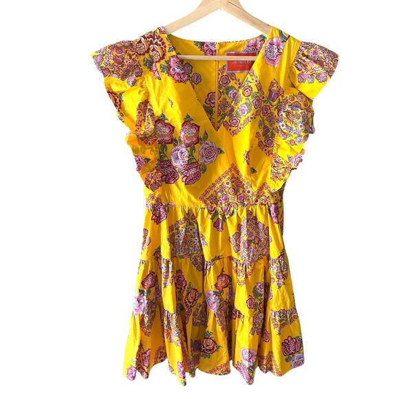 LA DOUBLEJ Honeybun Tiered Flutter Mini Dress Yellow Medium - Picture 2 of 6